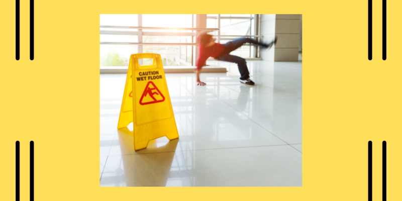 A Person Slipping on a wet floor. Learn how to prevent it.